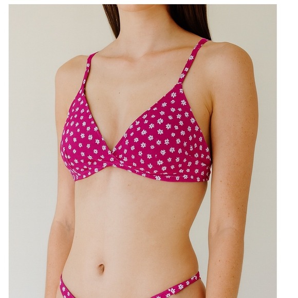 None Other - Pink Floral Swim Top Bikini Top Extra Large Cute Beach Pool Vacation